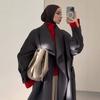 2025 Cross-border European & American Autumn New Cardigan Elegant A-Line Long Skirt Waist-Cinching Large Lapel Lazy Long Trench Coat