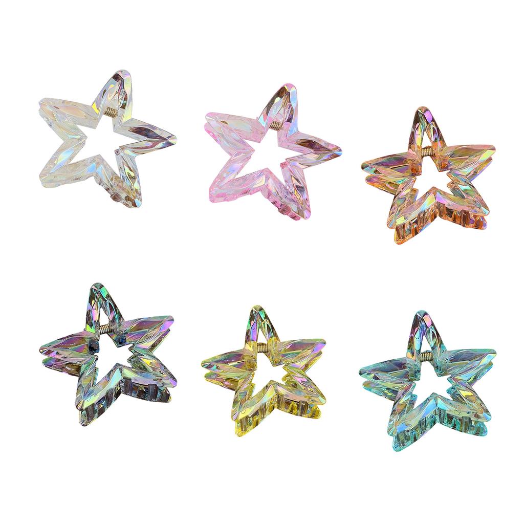 1Pc Crystal Candy Colored Hair Clip Dazzling Hollowed Out Five Pointed Star Hair Claw Stylish Elegant Acrylic Barrettes For Women Girls