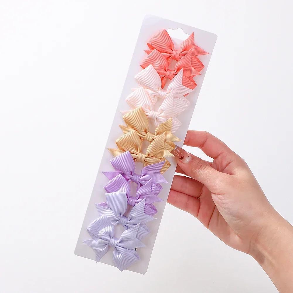 BABY BOWS 10pcs/Set Solid Handmade Bows Hair Clips Ribbon Bowknot Hairgripes for Girls Barrette Classical Kids Headwear Whole