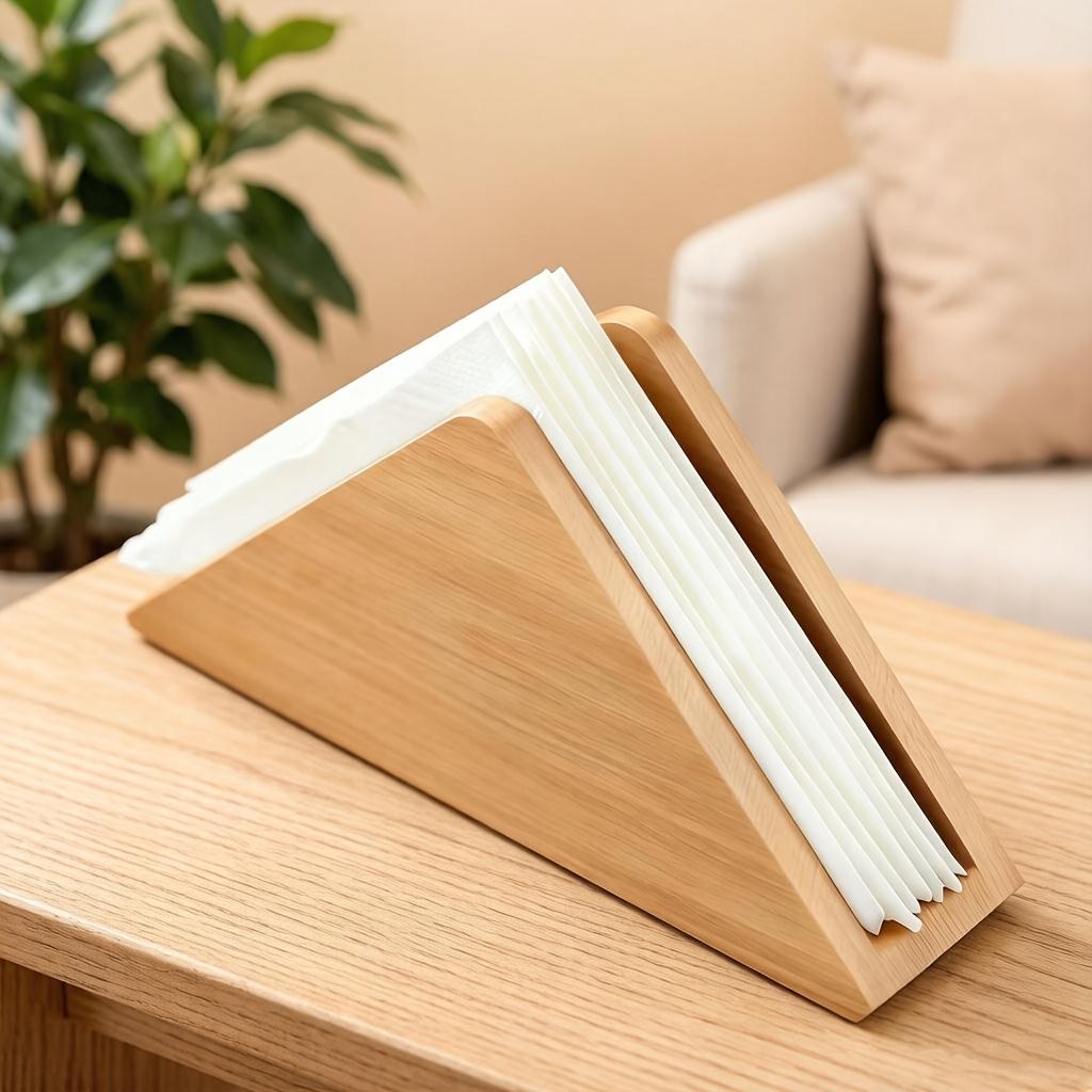Log Color Triangular Tissue Box, Vertical Wooden Tissue Holder, Creative Desktop Storage for Coffee Shop
