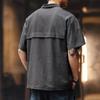 Men's Quarter Zip Textured Polo Shirt Casual Pocket Detail Loose Fit Streetwear Top