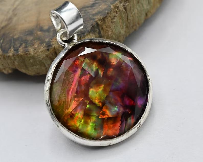 Gioiello Ciondolo Pietra Preziosa Ammolite Naturale | Ciondolo in Argento Sterling 925 per Lei