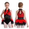 Kids Stage Performance Costume Turn-Down Collar Sleeveless Sheer Mesh Keyhole Back Sequins Leotard