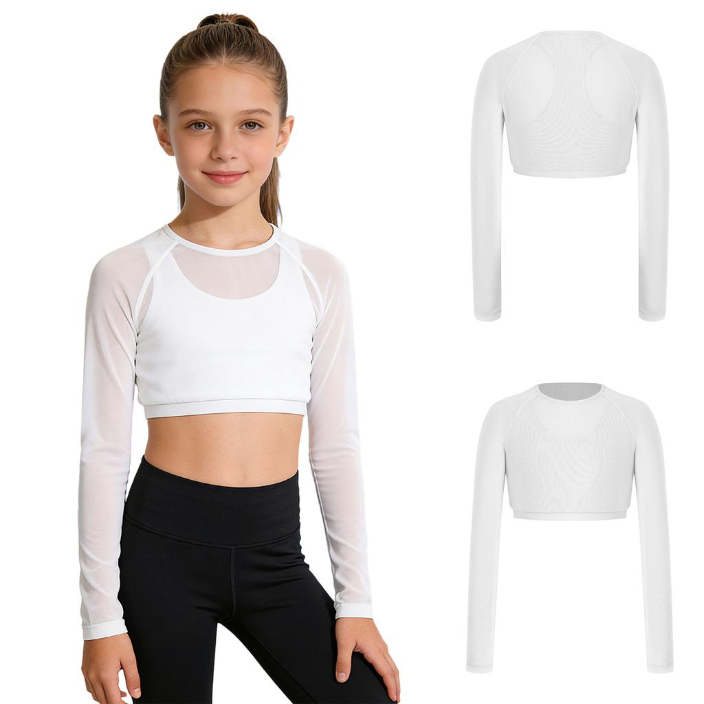 Top Sportivi Hip Hop Dance per Bambine e Ragazze, Manica Lunga, Rete, Crop Top con Gilet Integrato per Yoga, Allenamento, Corsa, Abbigliamento Attivo