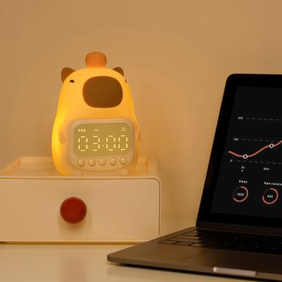 Roztomilý kreslený kapybara silikonový noční světlo dobíjecí digitální budík LED noční lampa dotykové odložení budíku vždy zapnuté stolní hodiny
