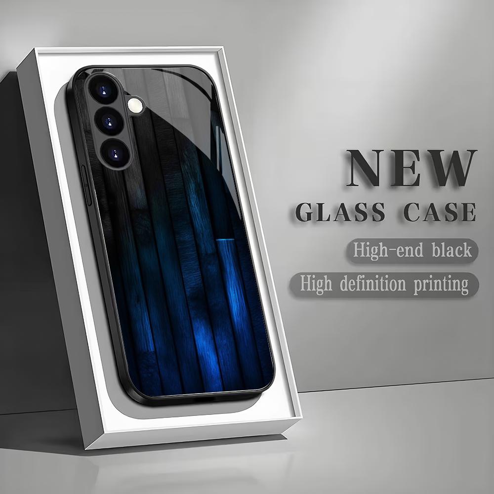 Wood Grain Blue Light Pattern Glass Phone Case Suitable for Samsung Galaxy S26 S25 S24 S23 S22 S20 FE/Ultra/Plus Shockproof