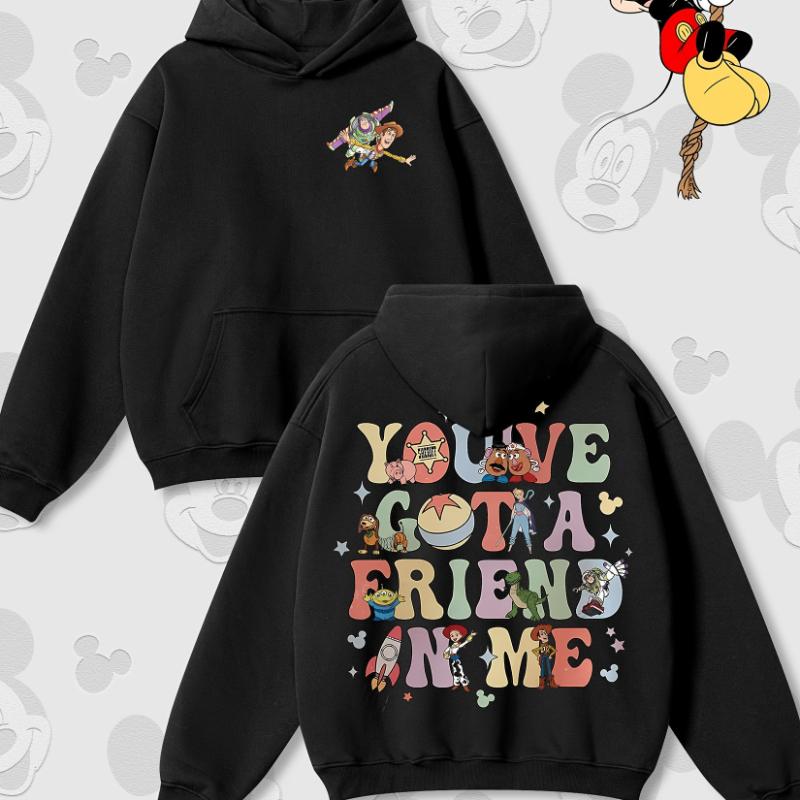 Disney Cartoon Print Autumn and Winter Hooded Sweater Crew Neck Long-sleeved Hoodie Loose Casual Style Suitable for Men Women