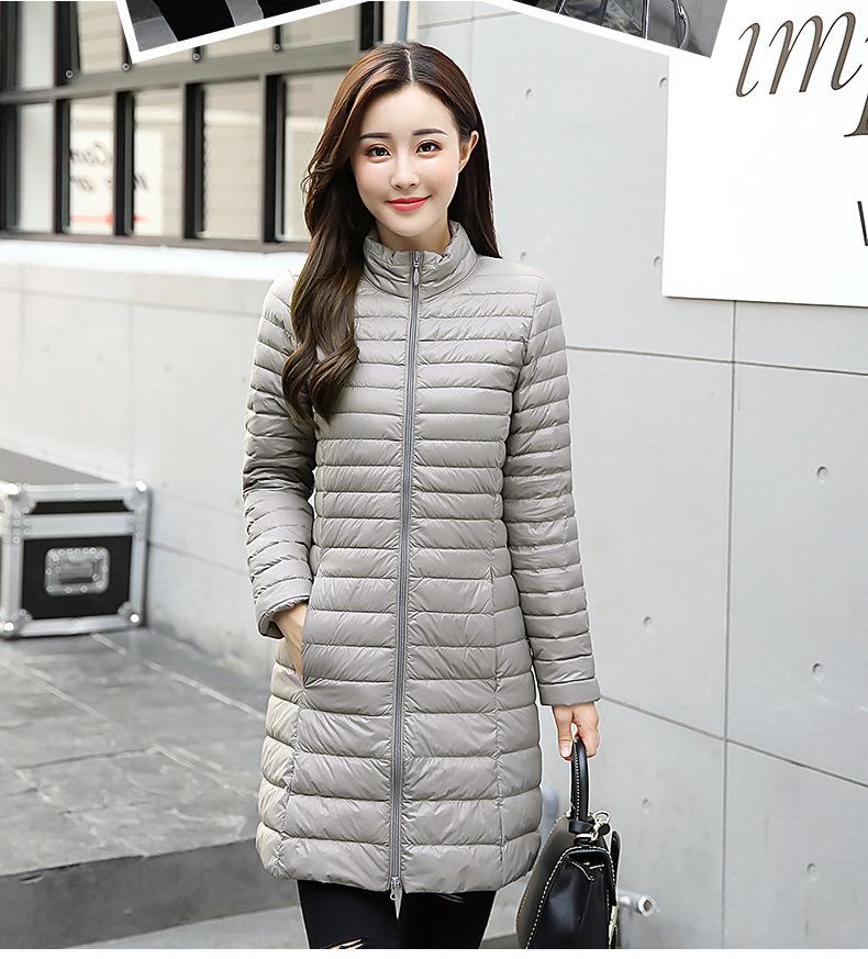 Light down jacket medium and long women's stand-up collar white duck down women's large size slim fashion down jacket