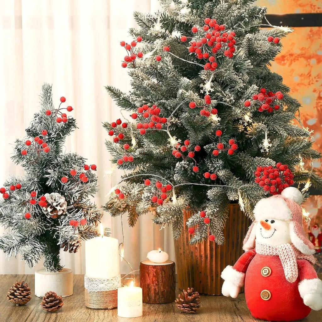 Wholesale Artificial Holly Berries Christmas Frosted Red Fake Berry Simulation DIY Wreath Mini Berries Flowers Xmas Party Decor