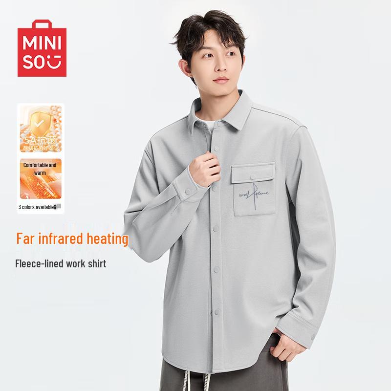 MINISO Men s Fleece-Lined Casual Shirt XL