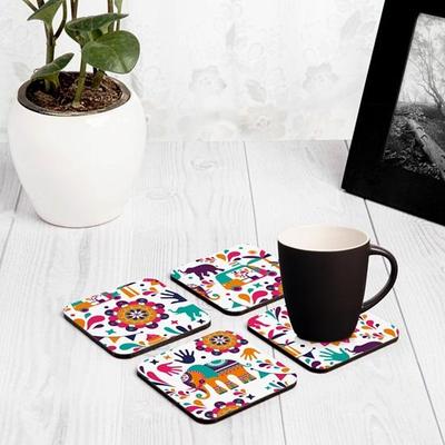 Set of 4 Tabletop Square Coasters Kitchen Table Wooden Decorative Items for Cups, Mugs, Cans, Glasses