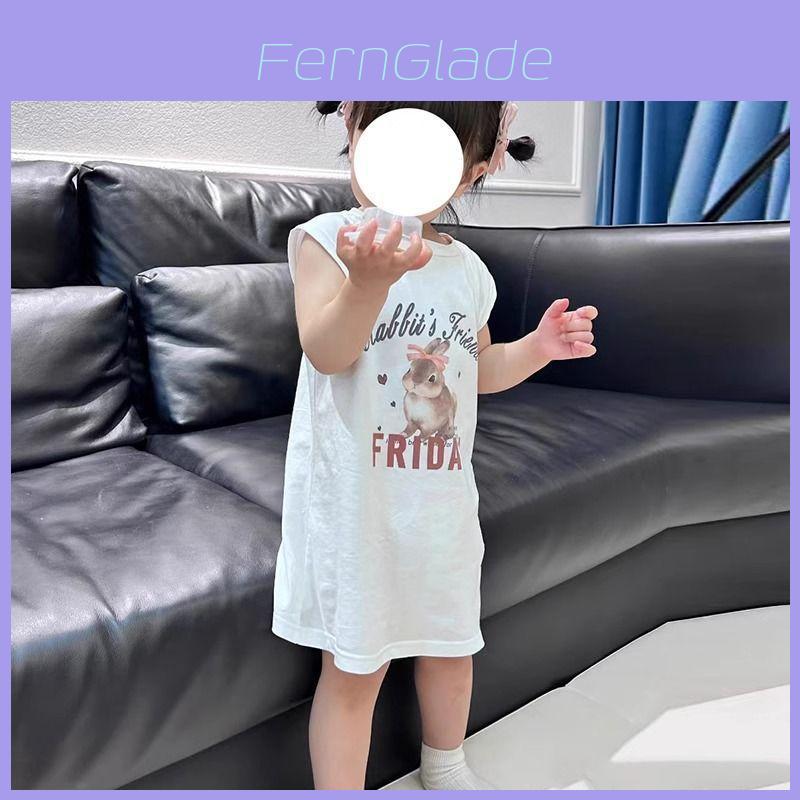 Cartoon Girl Summer Tank Dress With Cotton Fabric For Toddler Kids