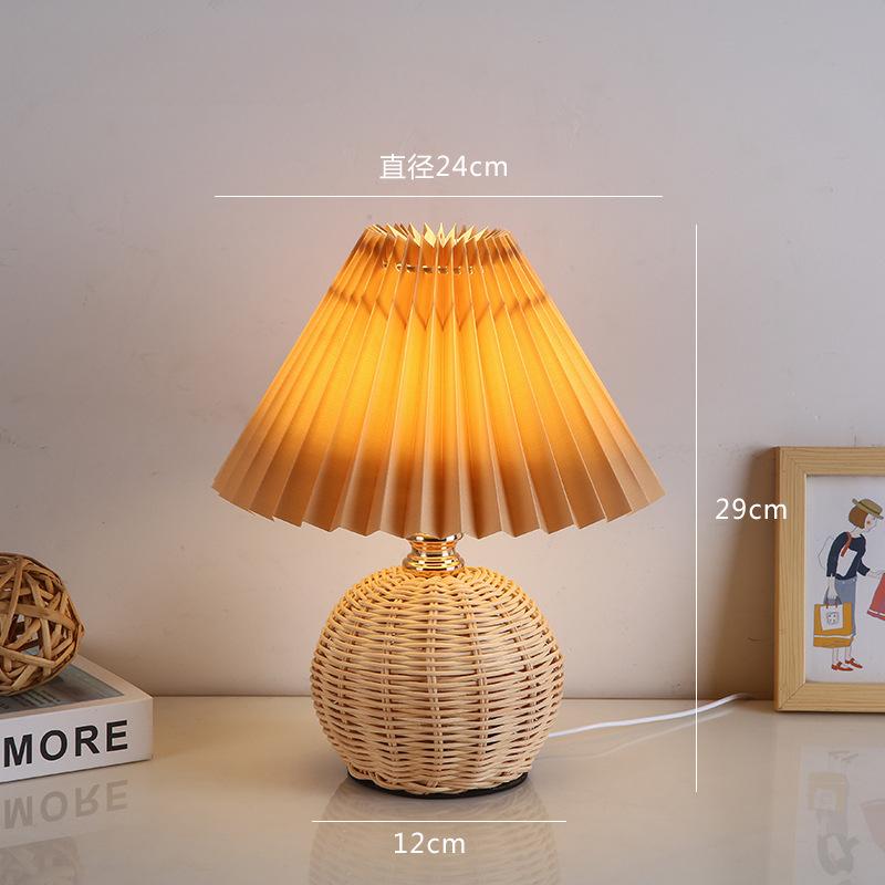 LED Stoff Plissee Lampenschirm Retro Rattan Streifen USB Schlafzimmer Nachttisch Lampe Schreibtisch Lampe Indoor Hause Dekoration Beleuchtung Leuchte