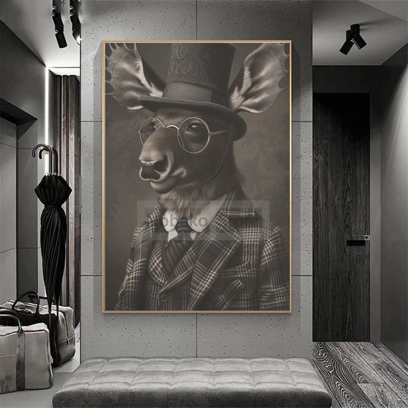 Gentleman Vintage Animals Poster Antique Design Prints Canvas Painting Retro Wall Art Pictures Home Room Monochrome Decoration