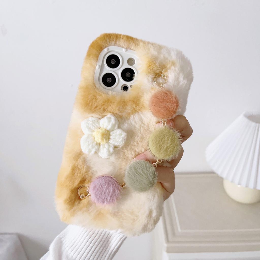 Applicable to iphone14 plush mobile phone case gradual change flower bracelet 13pro plush case apple 12TPU soft case
