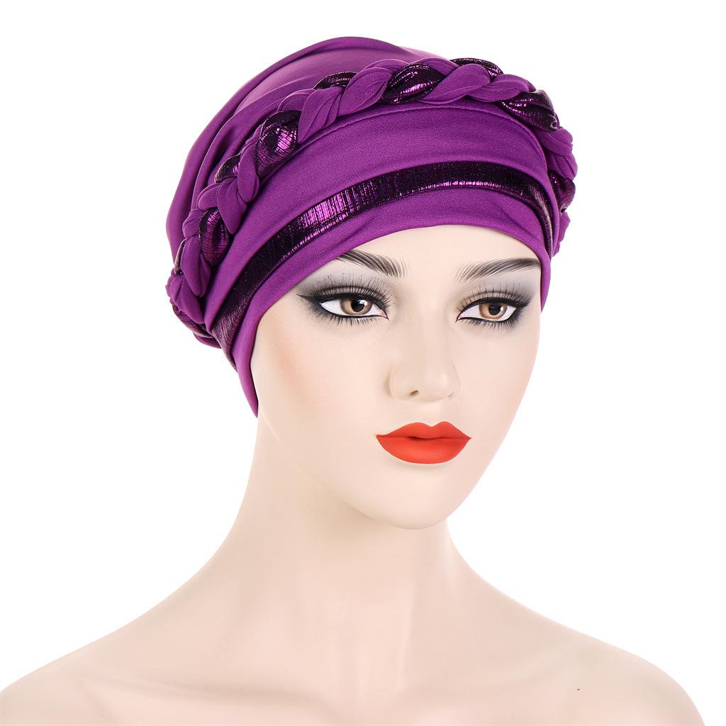 New Multicolor Short Braid Contrast Muslim Hijabs Headband Hat Fashion Pullover Caps