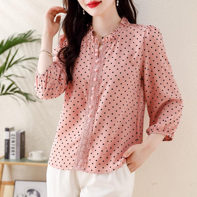 Splicing Lace Chiffon Shirt, Women's Spring Small Shirt, Women's Age Reducing Versatile Top