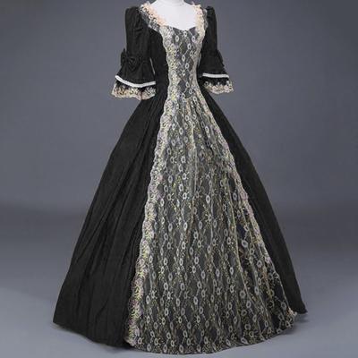 Rochie de performanță pentru femei, spectacol de scenă, stil regal, dantelă, decor fundă, mânecă clopot, mozaic, linie A, Halloween