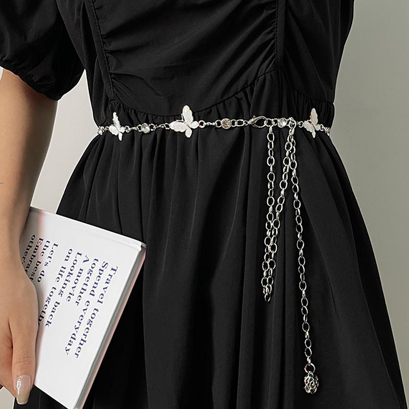Fashionable Single-Layer Retro Style Shiny Butterfly Waist Chain Women Body Chain Jewelry Dress Decor Clothing Accessories Gifts