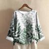 Women's Fashionable And Casual Shirt Long-sleeve Round Neck Print Cotton And Linen Blouse Top