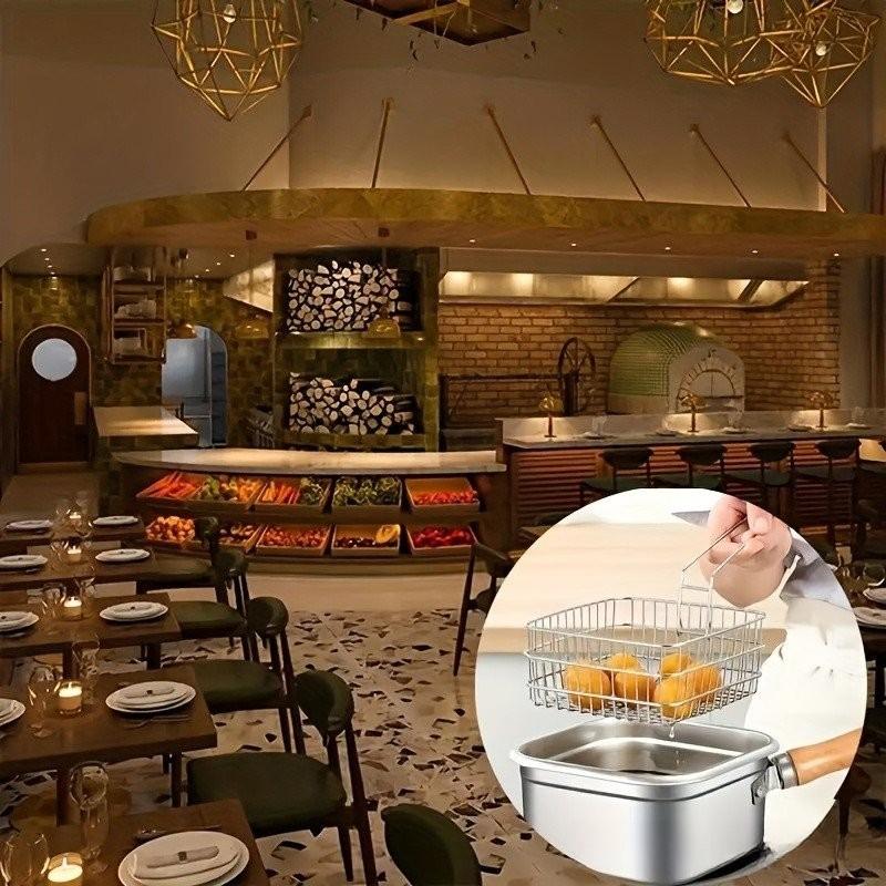 Portable Tempura Pasta and Soups Cooking Utensil Stainless Steel Square Fryer Large Capacity Modern Kitchenware