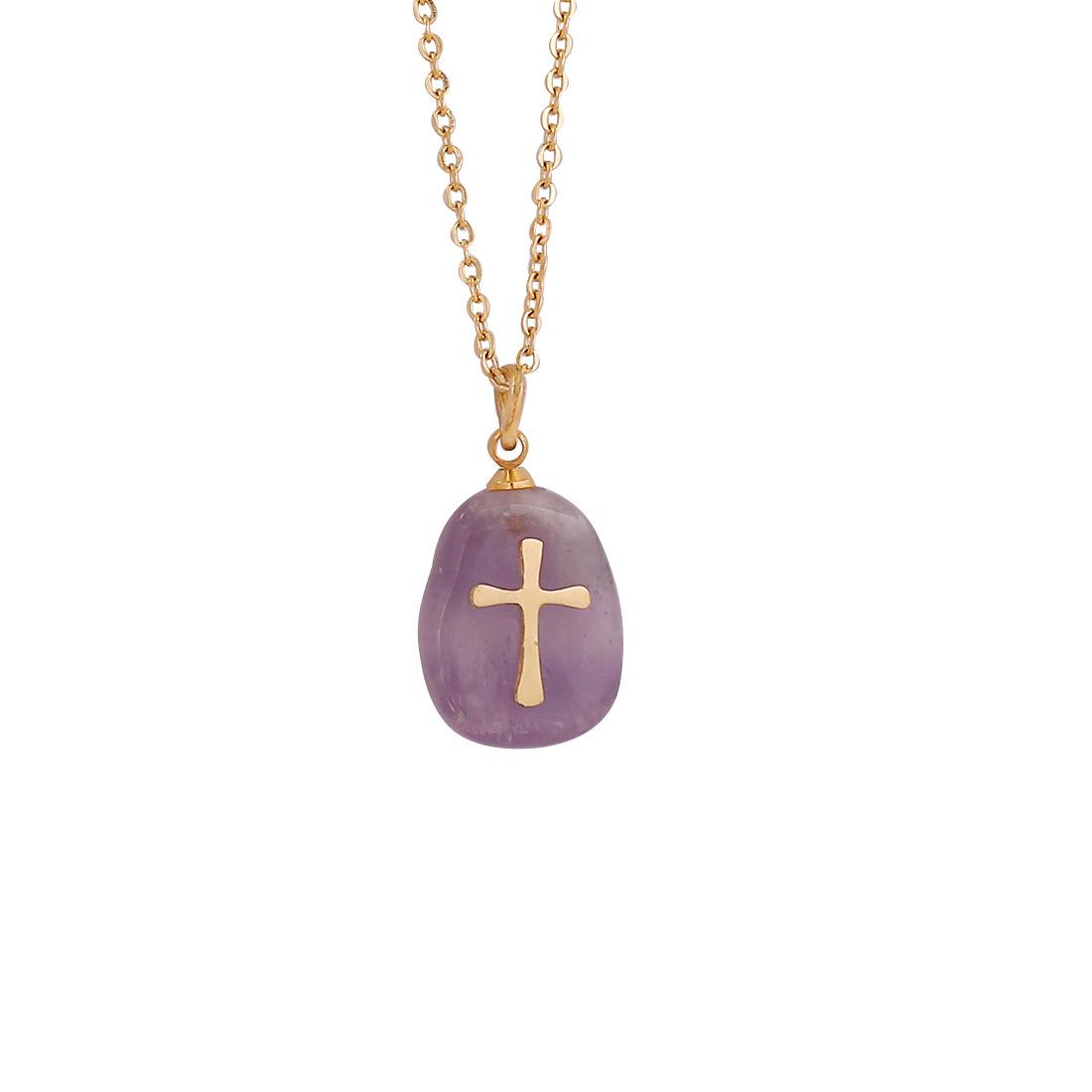 

European American Style Natural Stone Cross Pendant Necklace Minimalist Clavicle Chain Stainless Steel Jewelry For Ladies