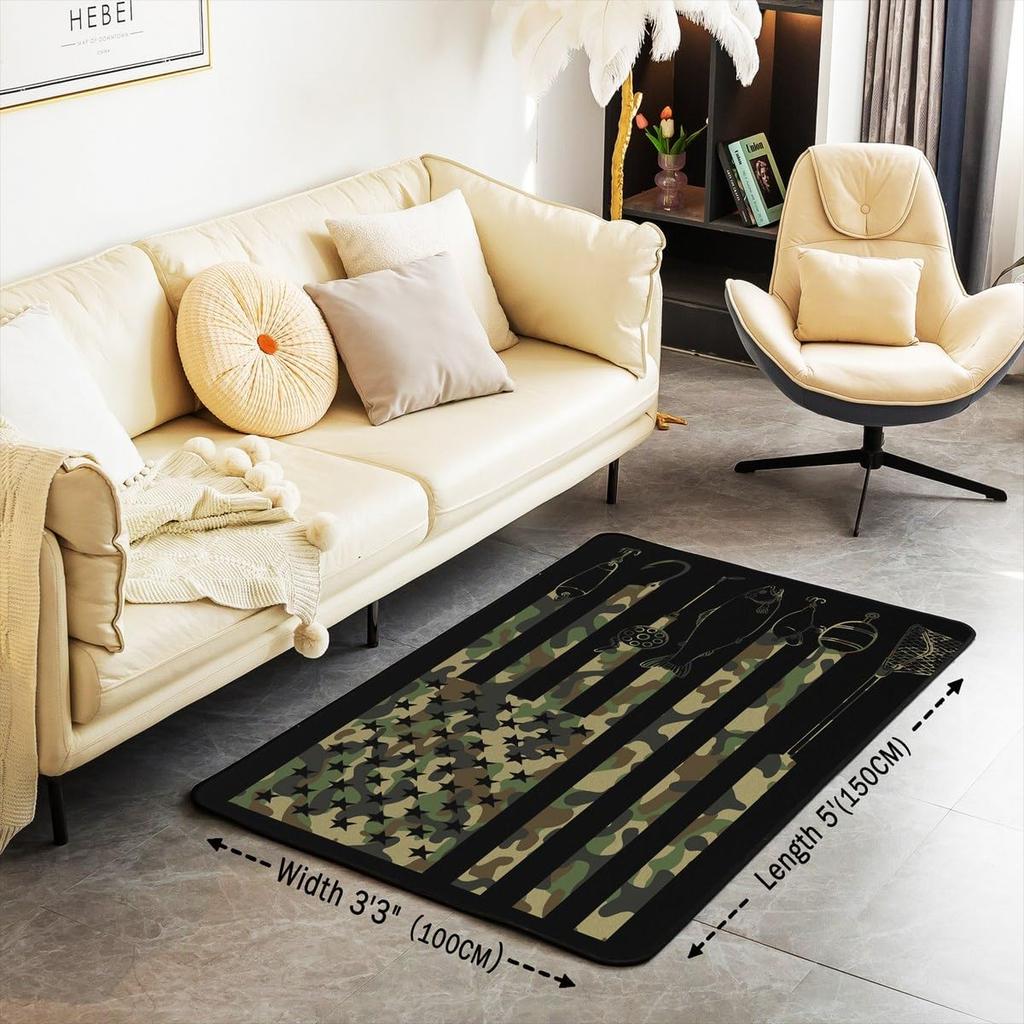 Erosebridal American Flag Indoor Floor Mat 3x5 Camouflage Carpet Army Green Federation Flag Area Rug Black Stripes Lines Decorative Accent R