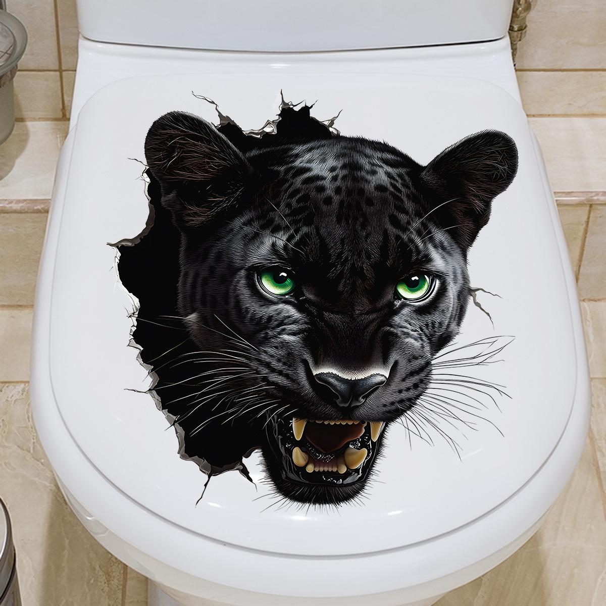 

Lifelike Peek-a-Boo Black Panther Toilet and Wall Sticker Set Self-Adhesive Removable Decal for Bathroom WC Decoration 30x30cm чорний