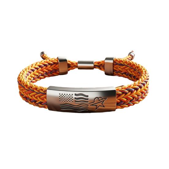 Patriotic American Flag Bracelet Engraved Metal Centerpiece Adjustable Knot Design Wristband Patriotic Accessory