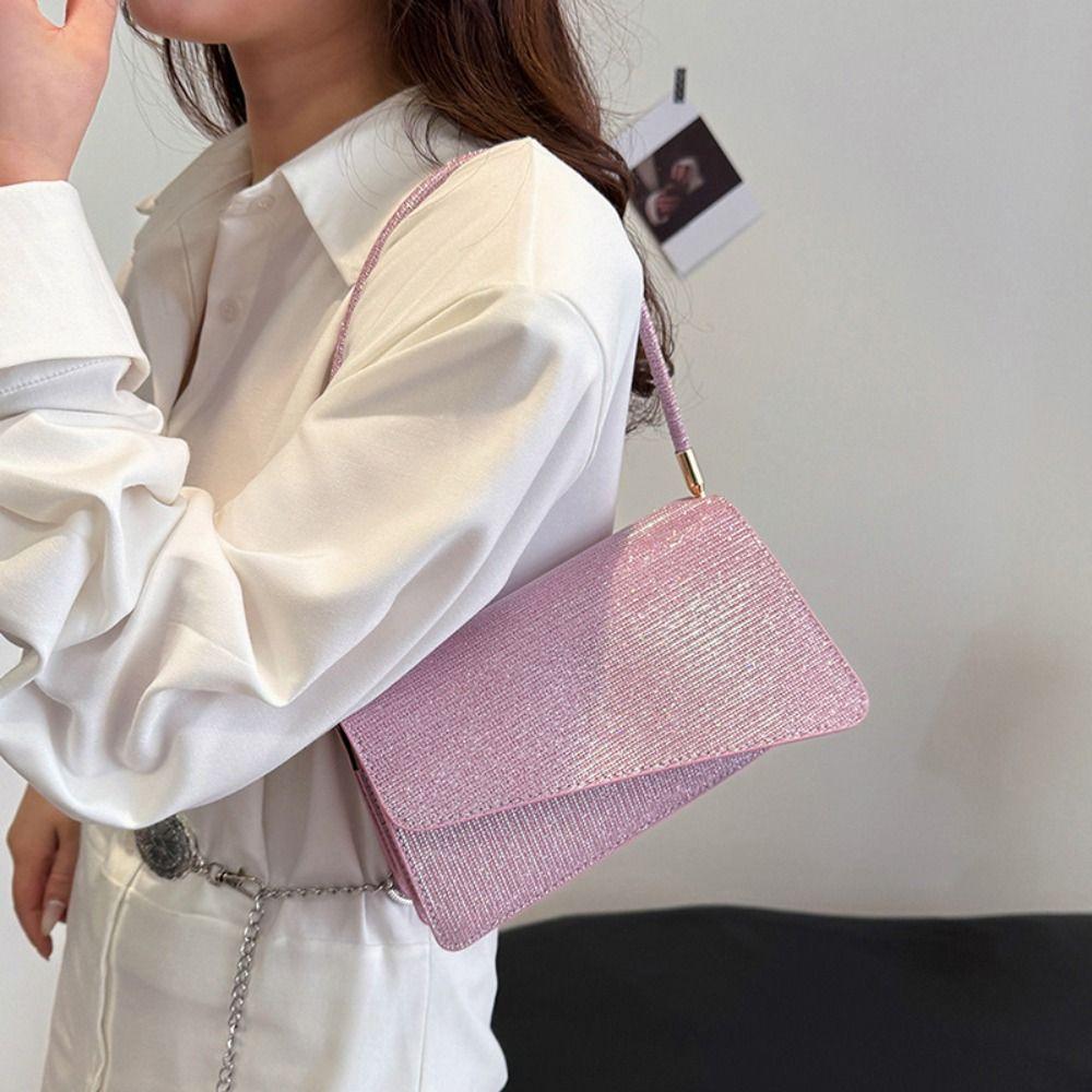 PU Rhinestone Handbag Glitter Ladies Underarm Bag Elegant Evening Banquet Bag Party