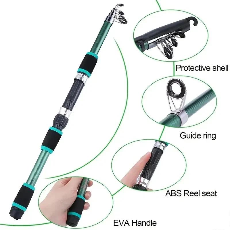 Fishing Pole Set Full Kits With Telescopic Portable Fishing Rod And Spinning Reel Baits Hooks Travel Pole Set