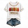 Women's Maple Leaf Print Short Sleeve T-Shirt for Fall