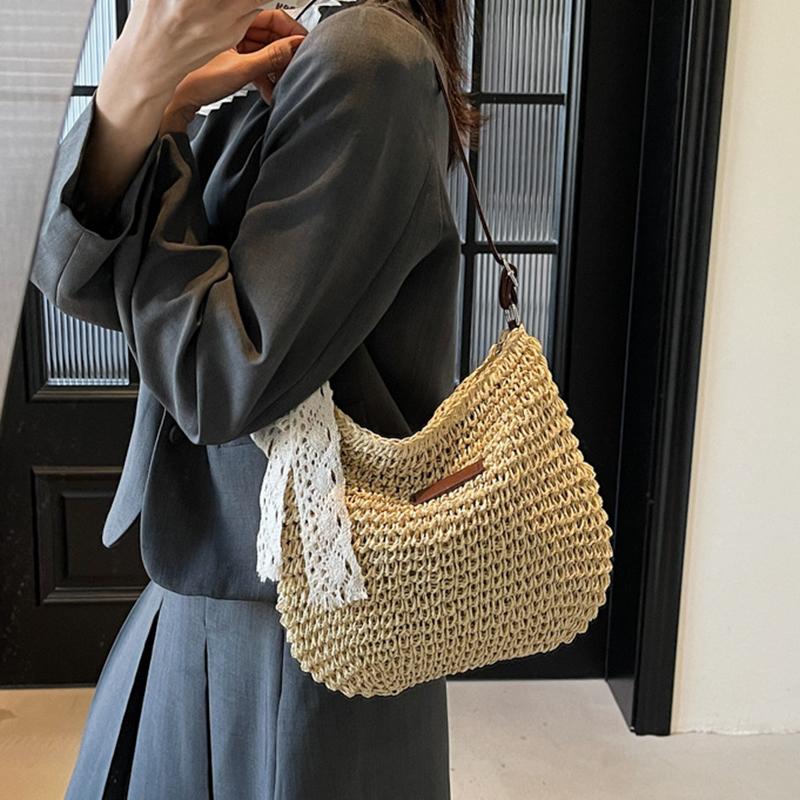 Casual Large Capacity Straw Shopping Shoulder Bag Hollow Out Woven Women Crossbody Bags Summer Beach Travel Lady Wicker Knitted Handbag