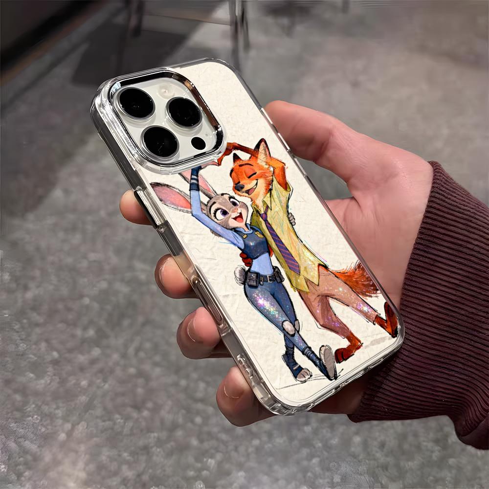 Anime Z-Zootopia Phone Case For IPhone 17 Air 16 E 15 14 13 12 11 Plus Pro Max Electroplated Transparent Soft Shell