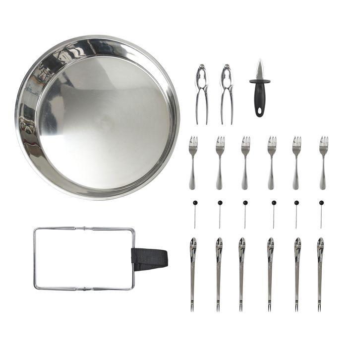 Serving Platter - HOME DECO FACTRY - Stainless Steel - 22 Accessories - Grey Color - Seafood Utensils