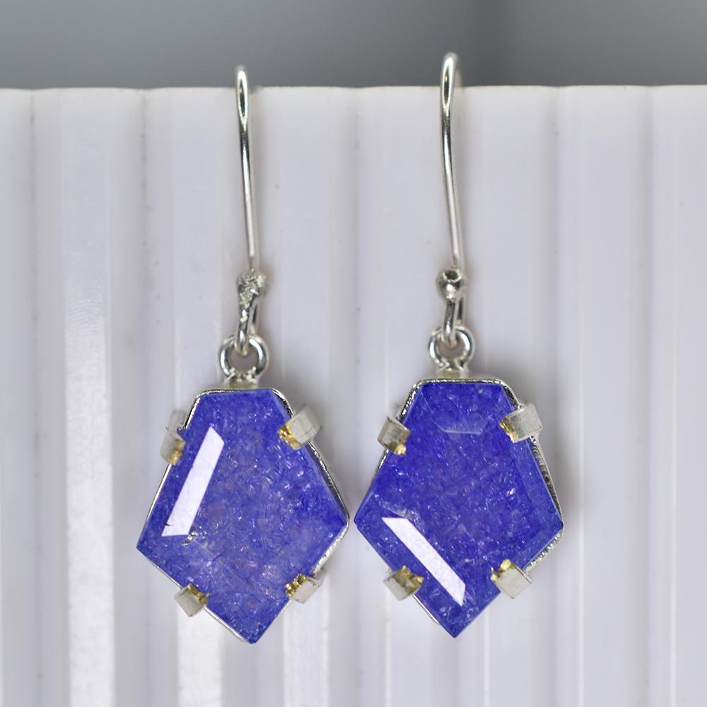 Natural Purple Tanzanite 52 Ct CERTIFIED 925 Sterling Silver Gems Fancy Earring MY.ER-44-NS