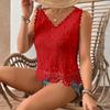 Women's Fashion Lace V-Neck Hollowed-Out Short Sleeveless Vest Top