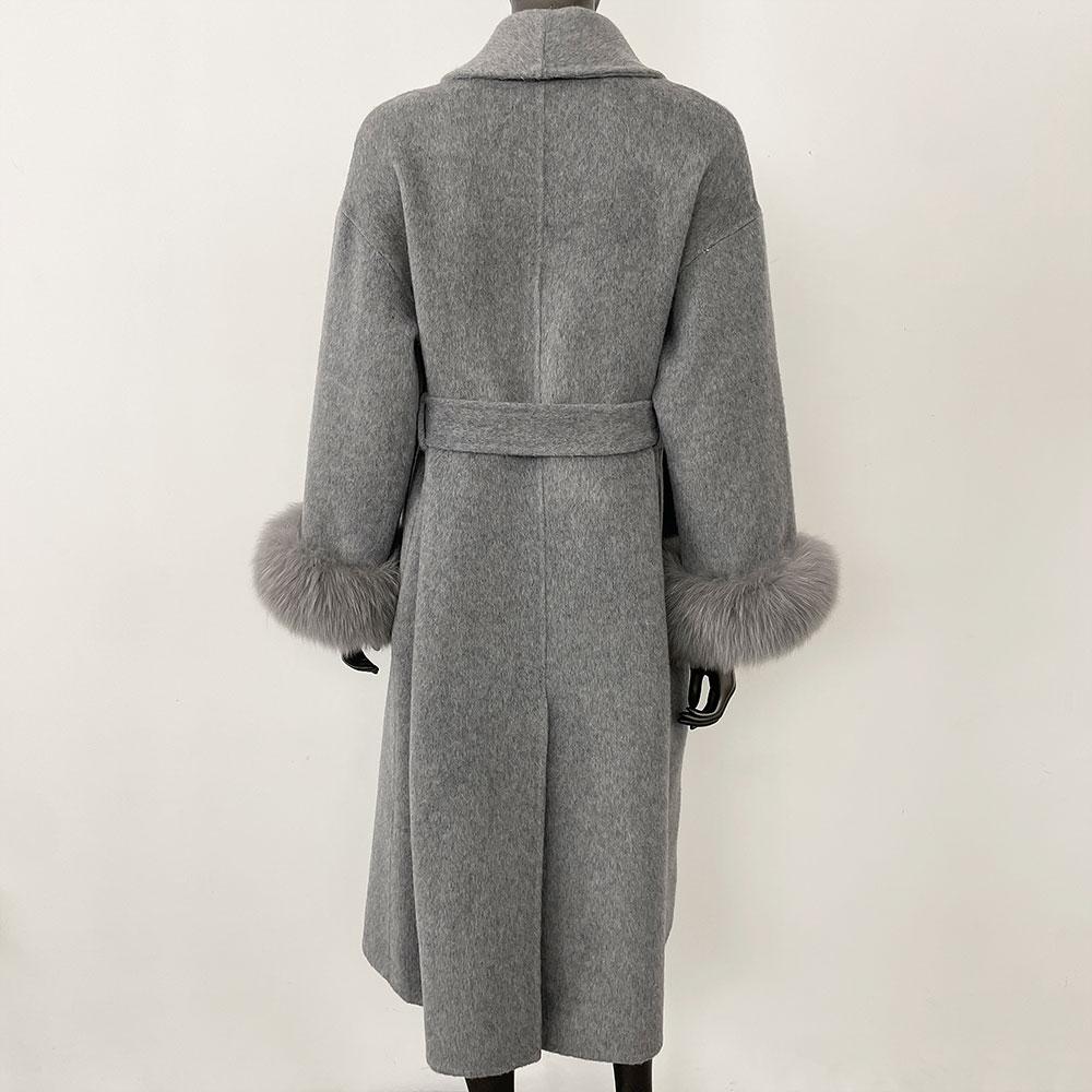OFTBUY Oversize Loose Autumn Winter Women Coat Real Natural Fox Fur V-neck Woolen Blends Jacket Thick Warm Casual New Overwears