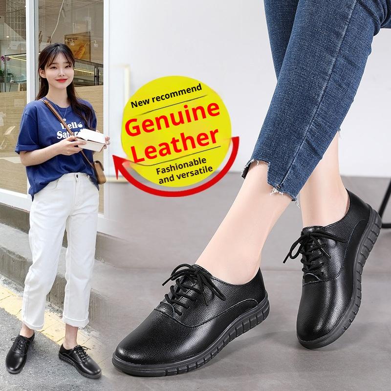 Jarní boty z pravé kůže pro ženy, ležérní protiskluzové ploché boty, univerzální bílé boty pro ženy