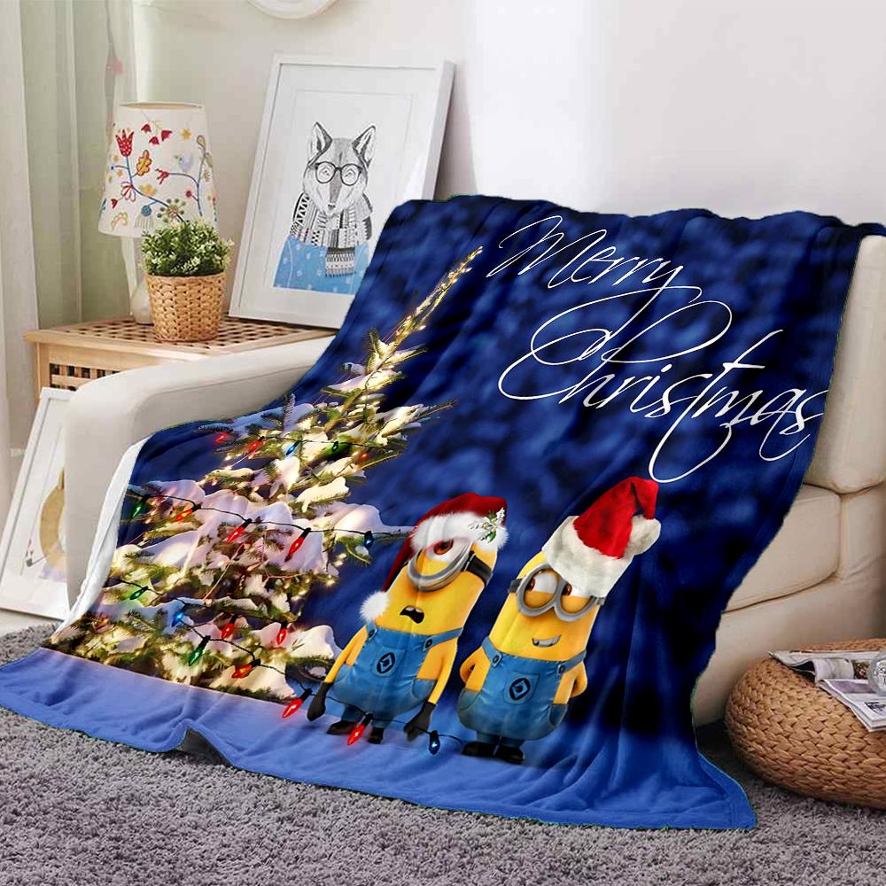 1Pc Christmas Minions Snowscape Blanket Soft Throw Blanket For Home Bedroom Bed Sofa Travel Office Solid Christmas Blanket