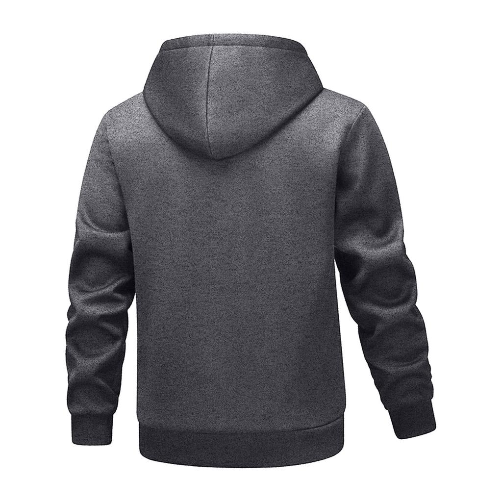 Men's Drawstring Pocket Solid Color Loose Warm Plus Fleece Casual Sports Hooded Sweatshirt