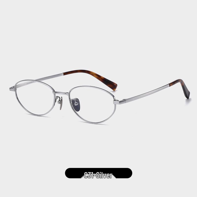 Ultra-Light Titanium Oval Frame Myopia Glasses, Women's Anti-Blue Light Gold Wire Nerd Style