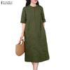 ZANZEA Women Summer Casual Solid Color Loose Short Sleeve Dress