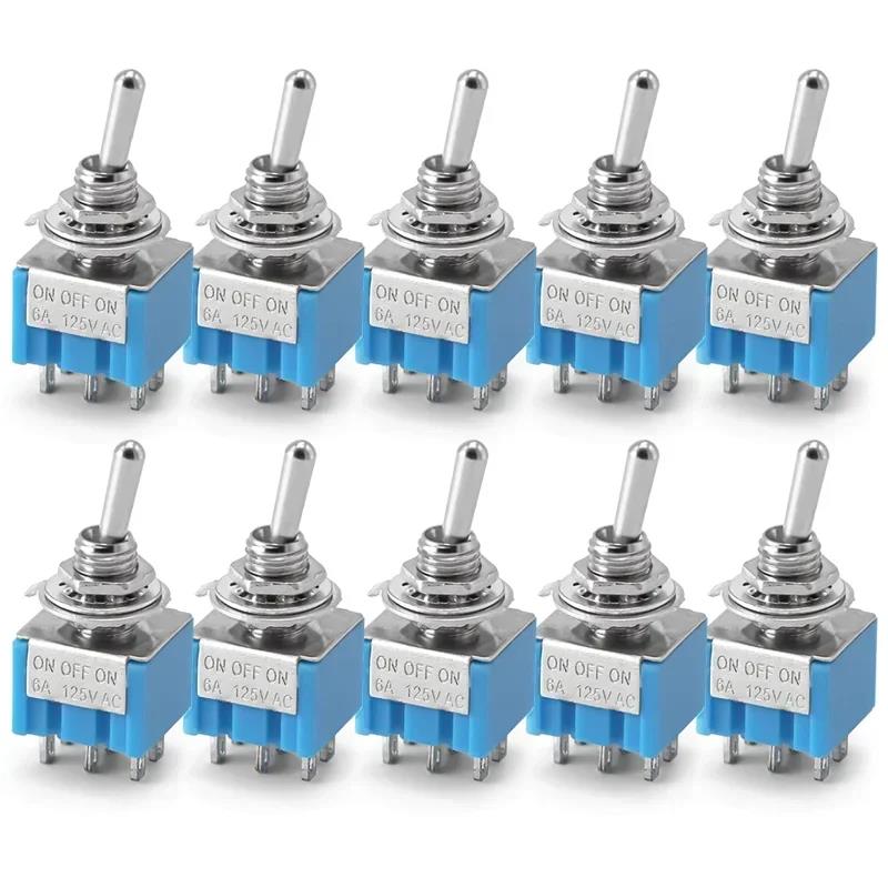10Pcs Light Blue Miniature Toggle Switch MTS-102/103/202/203 3 Pin 6 Pin Rocker Power Switch ON-OFF-ON / ON-OFF Waterproof Cap Switches4