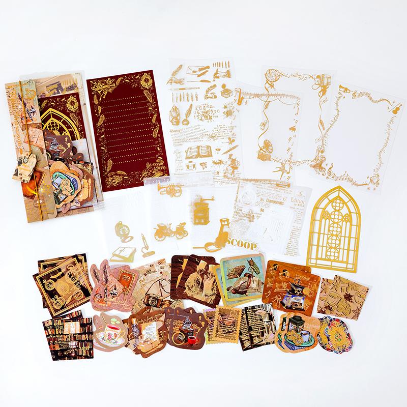 

4styles/40pcs White Night Flight Series Retro Stickers and Decorative Paper Handmade Notebook Diary Decorations