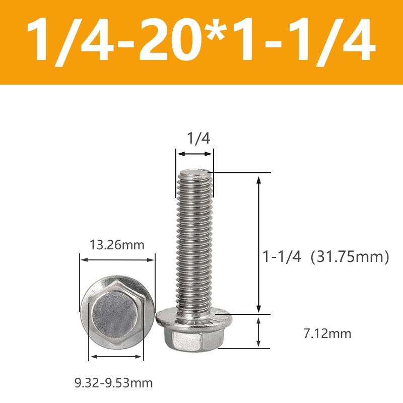 UNC 1/4-20 5/16-18 3/8-16 304 Edelstahl Sechskantkopf mit gerändeltem Flansch Kappe Schraube Sechskant Unterlegscheibenkopf Schraube