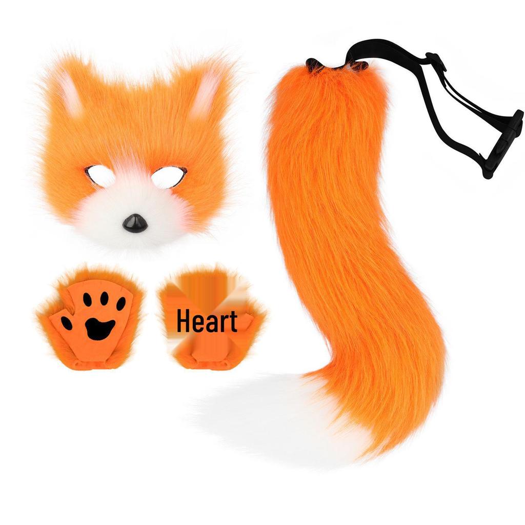 Halloween Beastman Cat-Fox Plush Mask & Gloves Cosplay Set