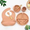Baby Silicone Tableware Food Supplement Bowl Spoon Fork Water Cup Bib Compartment Round Plate