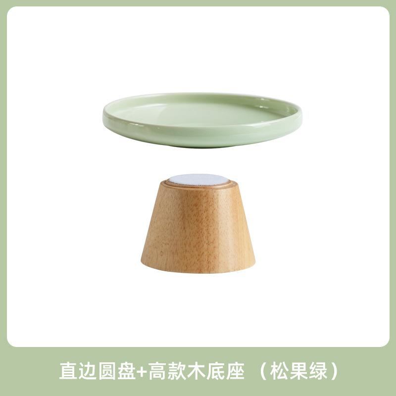 

Solid Wood Ceramic Cat Dog Bowl Elevated Neck Protection High Raised Anti Spill Food Water Dish Feeding Stand for Pets