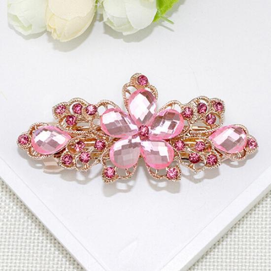 Dammode Blomma Blad Glänsande Strass Hårklämma Hårnål Smycke